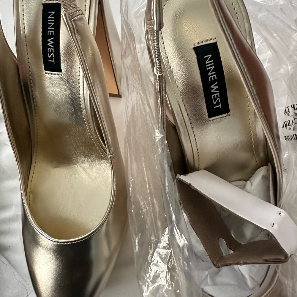 Nine West Gold Stiletto Heels with Satin Sheen